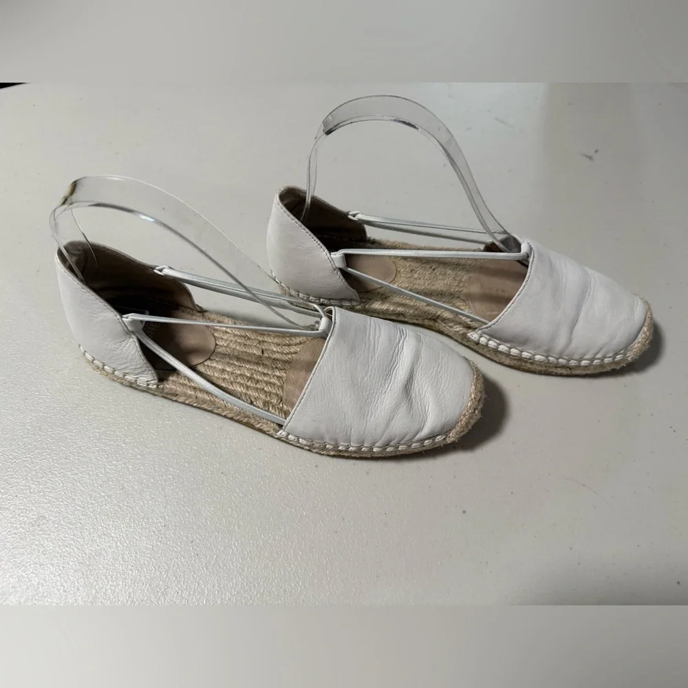 Eileen Fisher Bone Gray Leather Espadrille Flat Sandals Size 6 Classic Summer